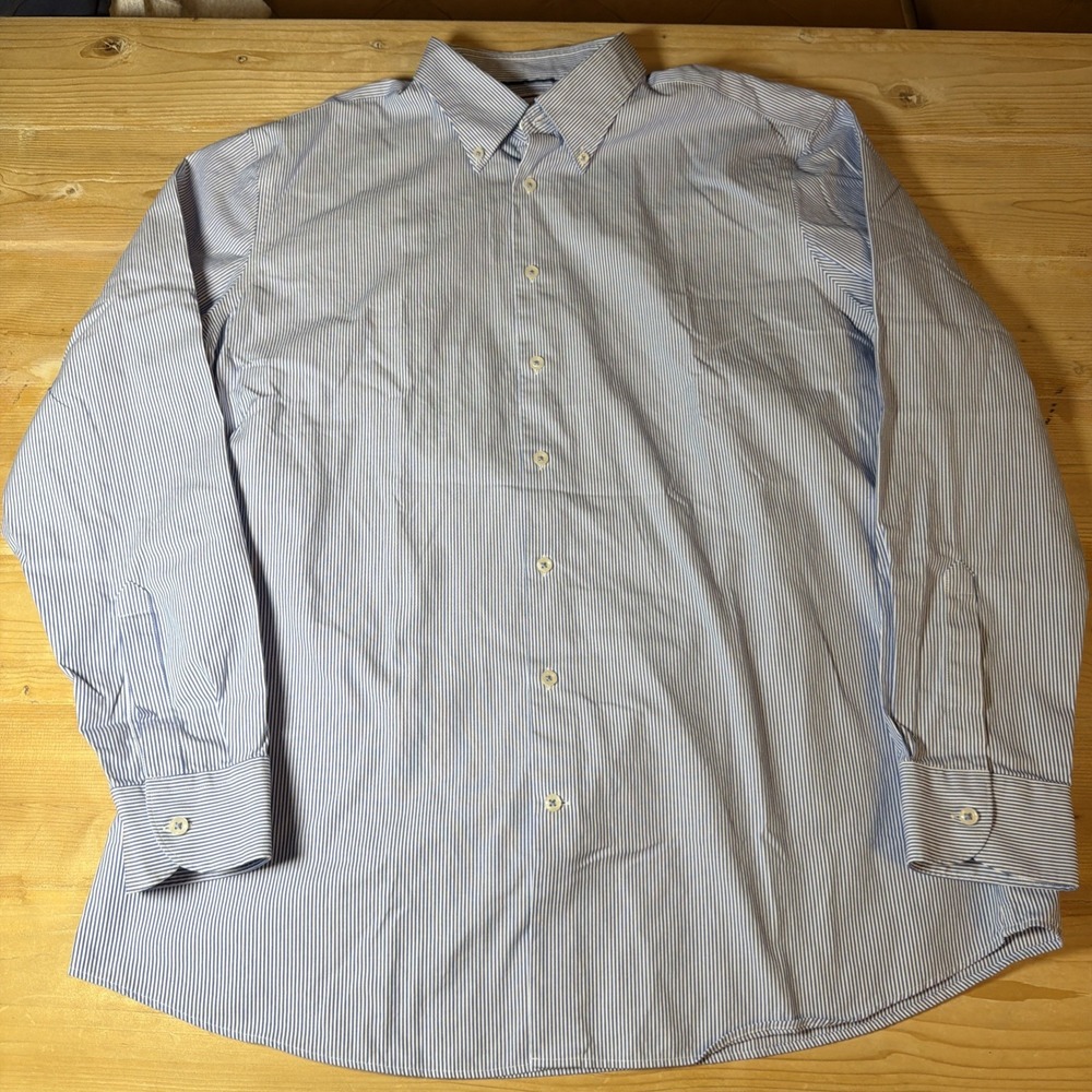 Charles Tyrwhitt Non-Iron Slim Fit Blue Striped Cotton Dress Shirt 18/37